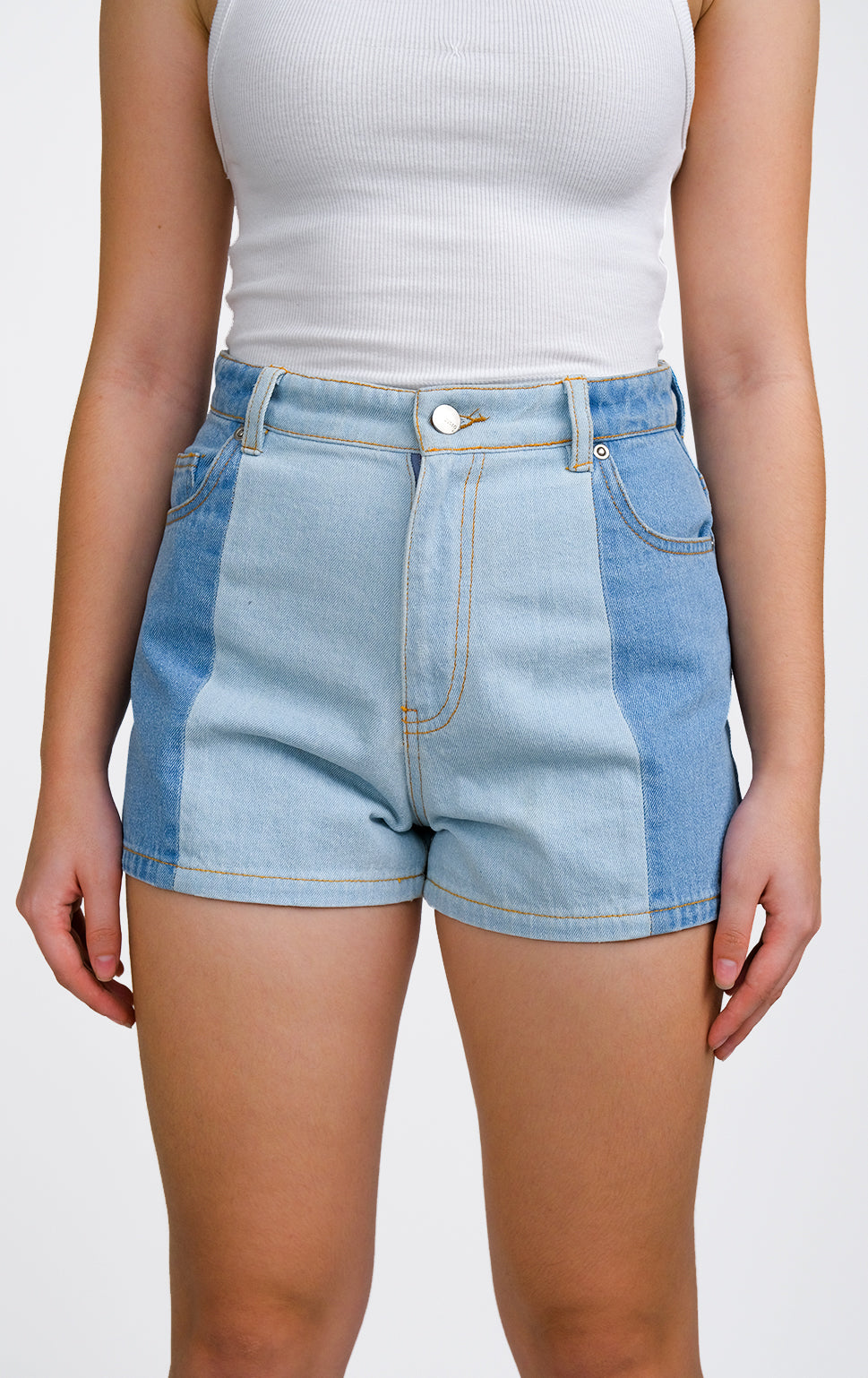 HIGH WAISTED TWO-TONED DENIM SHORTS