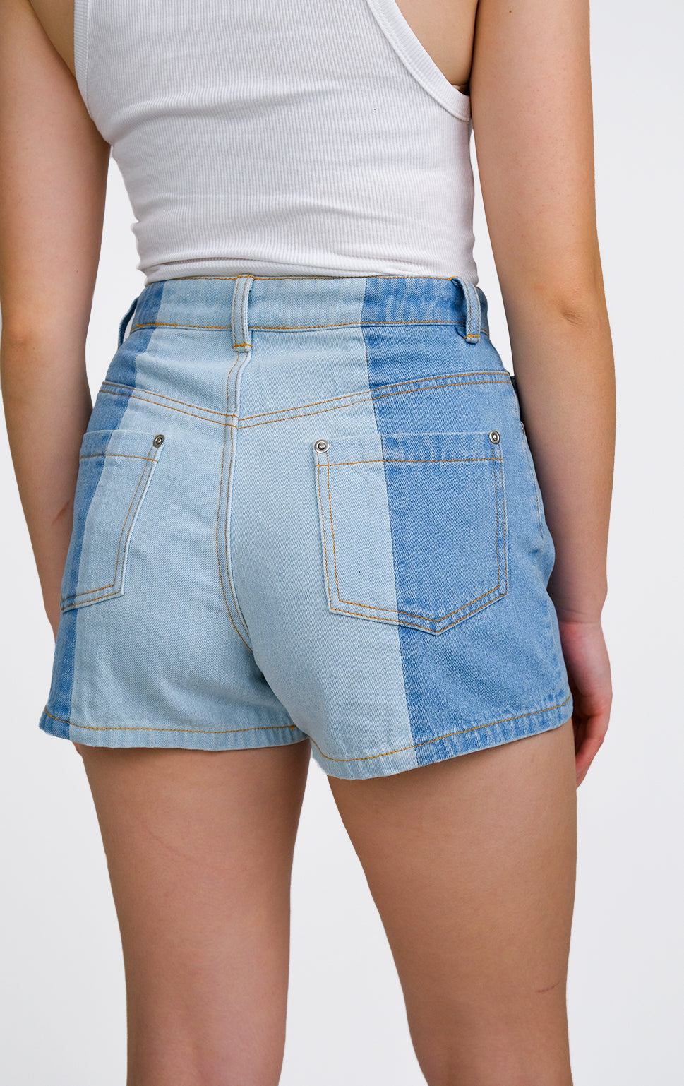 HIGH WAISTED TWO-TONED DENIM SHORTS