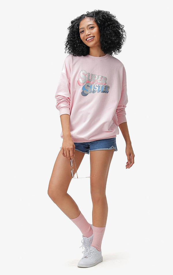 SUPER SISTER PRINT SWEATSHIRT - Just G | Number 1 women's and teen fashion brand. Shop online at justg.com.ph | Cash on delivery ( COD ) and Prepaid transaction available.