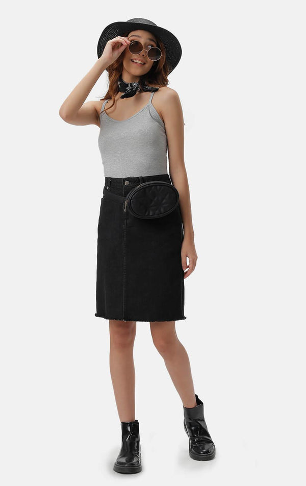 MID KNEE RAW EDGE DENIM SKIRT - Just G | Number 1 women's and teen fashion brand. Shop online at justg.com.ph | Cash on delivery ( COD ) and Prepaid transaction available.