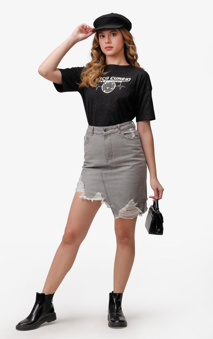 RIPPED ASYMMETRICAL SKIRT - Just G | Number 1 women's and teen fashion brand. Shop online at justg.com.ph | Cash on delivery ( COD ) and Prepaid transaction available.