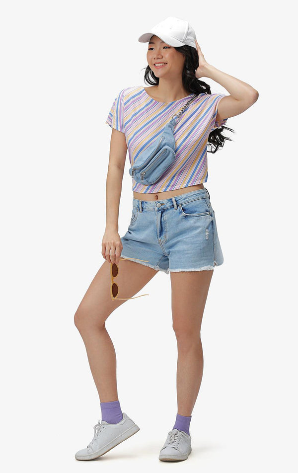 STRIPED TWIST-BACK CROPPED SHIRT - Just G | Number 1 women's and teen fashion brand. Shop online at justg.com.ph | Cash on delivery ( COD ) and Prepaid transaction available.