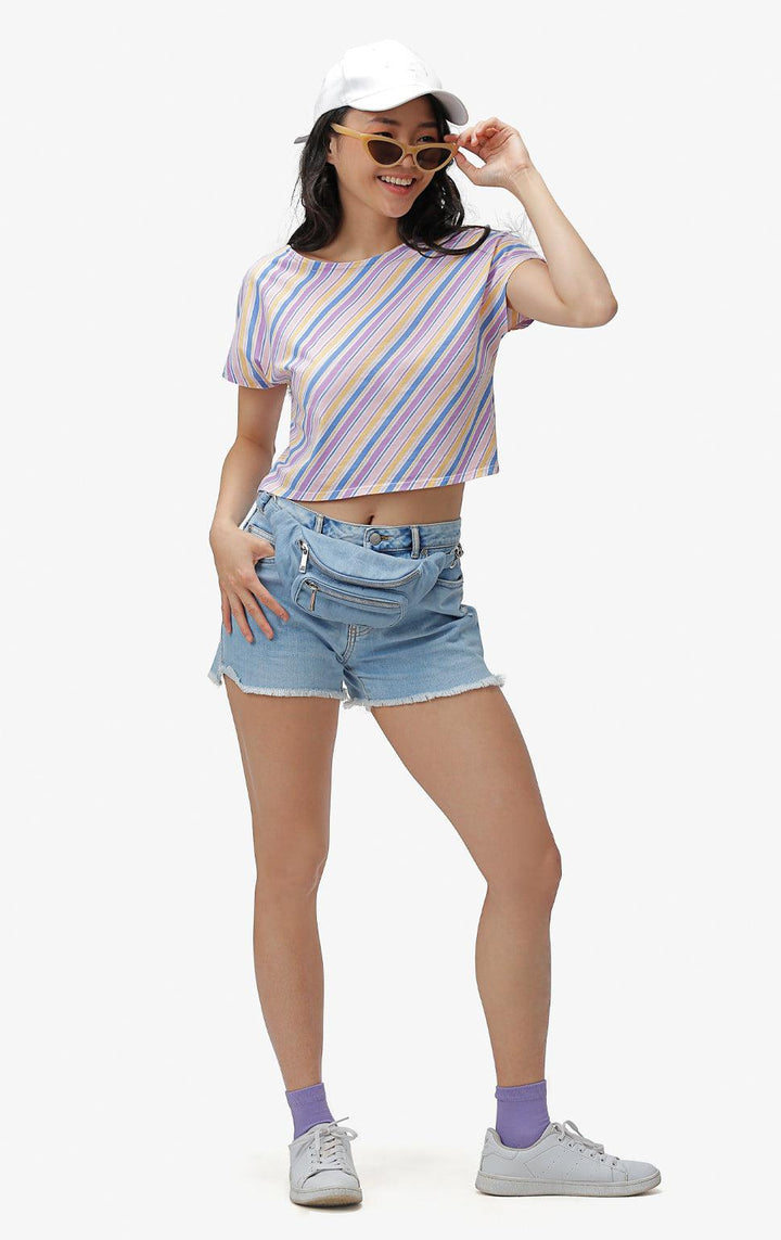 STRIPED TWIST-BACK CROPPED SHIRT - Just G | Number 1 women's and teen fashion brand. Shop online at justg.com.ph | Cash on delivery ( COD ) and Prepaid transaction available.