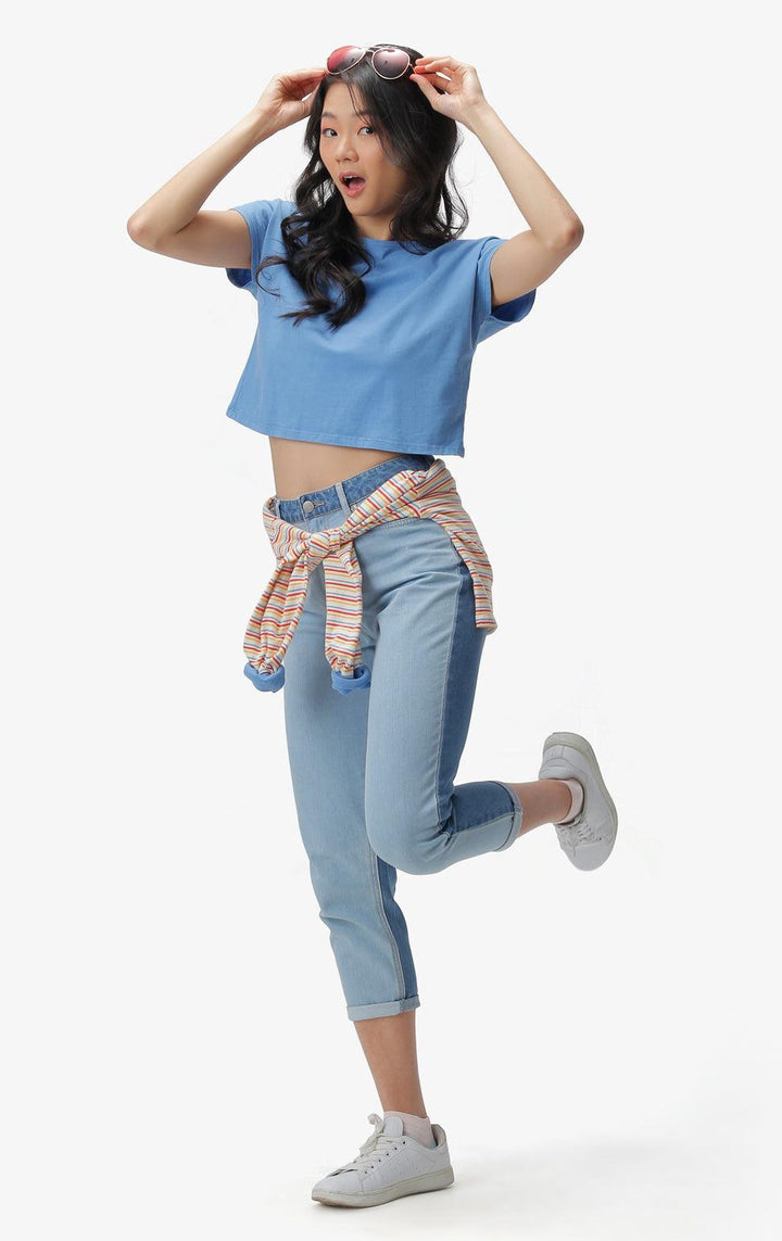 BLUE TWIST-BACK CROPPED SHIRT - Just G | Number 1 women's and teen fashion brand. Shop online at justg.com.ph | Cash on delivery ( COD ) and Prepaid transaction available.