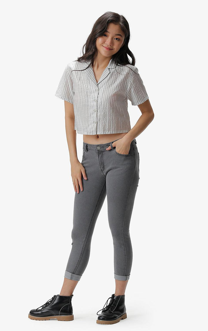 GRAY MID WAIST SKINNY JEANS - Just G | Number 1 women's and teen fashion brand. Shop online at justg.com.ph | Cash on delivery ( COD ) and Prepaid transaction available.