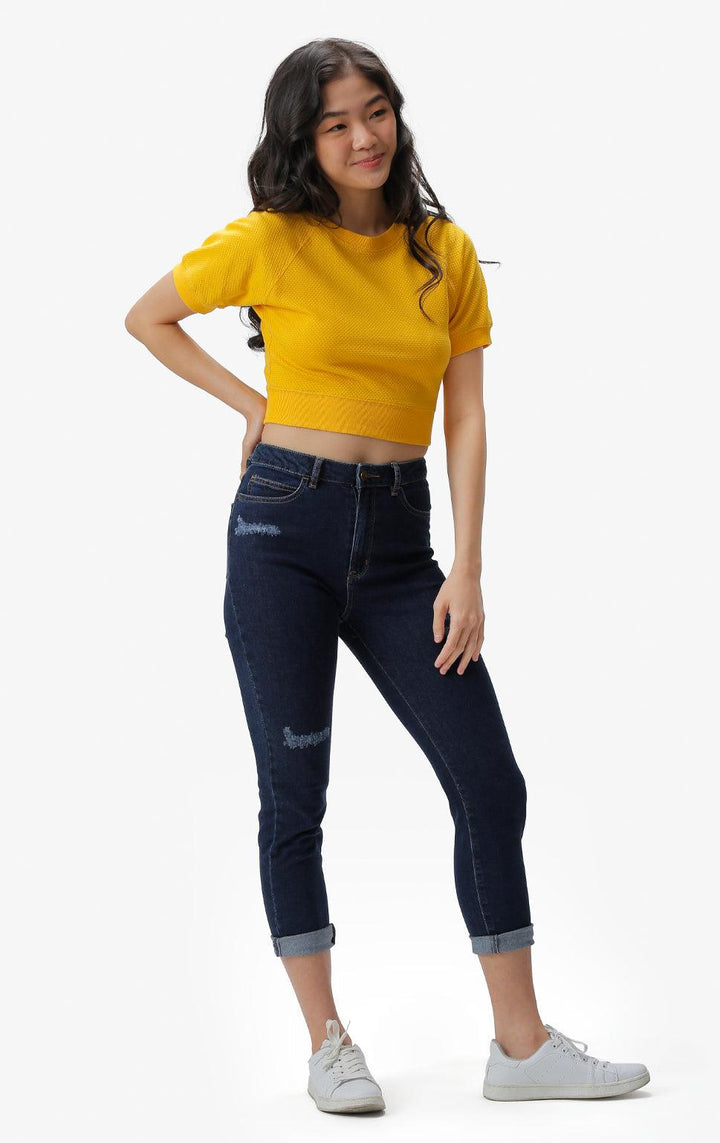 DARK BLUE HIGH WAIST SLIM JEANS - Just G | Number 1 women's and teen fashion brand. Shop online at justg.com.ph | Cash on delivery ( COD ) and Prepaid transaction available.