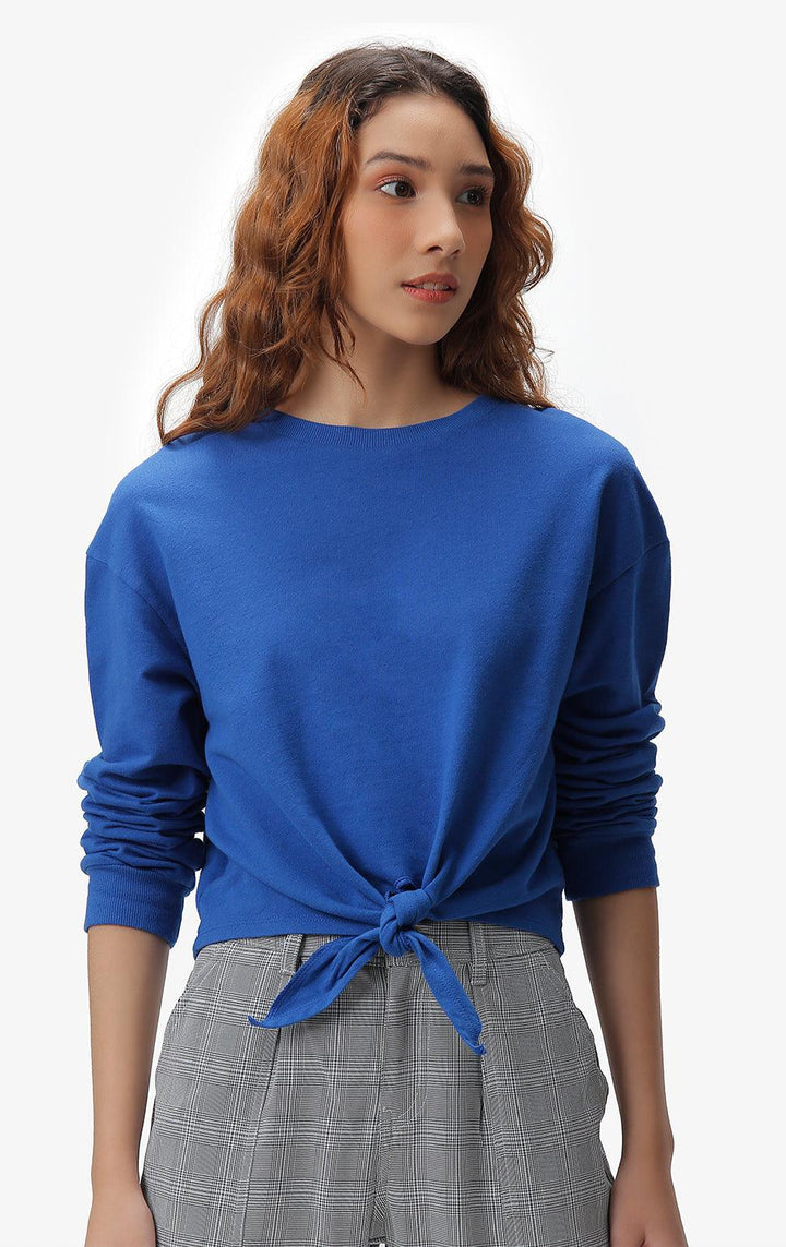 BLUE KNOTTED SWEATSHIRT - Just G | Number 1 women's and teen fashion brand. Shop online at justg.com.ph | Cash on delivery ( COD ) and Prepaid transaction available.