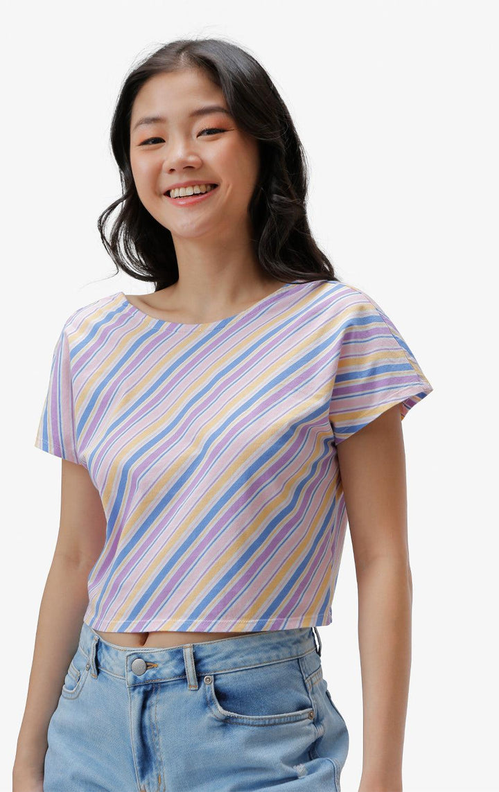 STRIPED TWIST-BACK CROPPED SHIRT - Just G | Number 1 women's and teen fashion brand. Shop online at justg.com.ph | Cash on delivery ( COD ) and Prepaid transaction available.