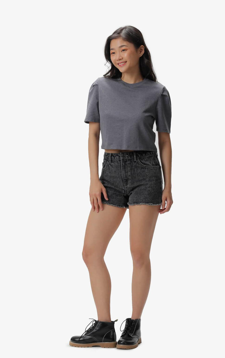 CROPPED PUFF SLEEVES T-SHIRT - Just G | Number 1 women's and teen fashion brand. Shop online at justg.com.ph | Cash on delivery ( COD ) and Prepaid transaction available.