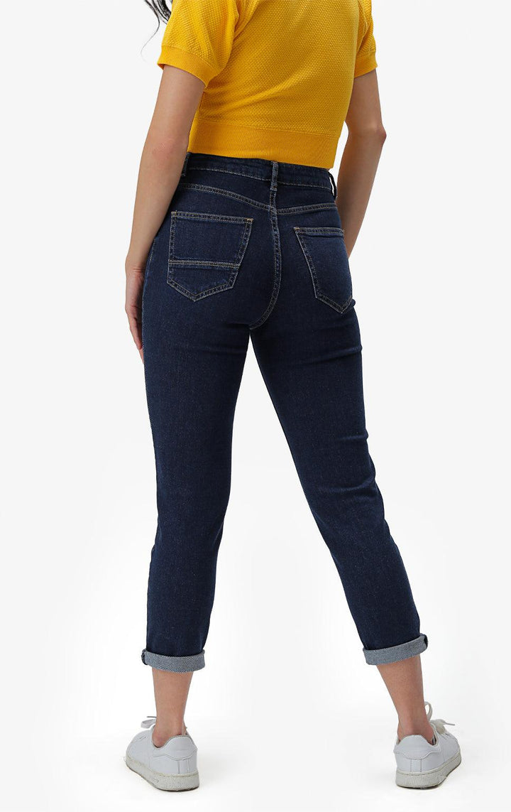 DARK BLUE HIGH WAIST SLIM JEANS - Just G | Number 1 women's and teen fashion brand. Shop online at justg.com.ph | Cash on delivery ( COD ) and Prepaid transaction available.