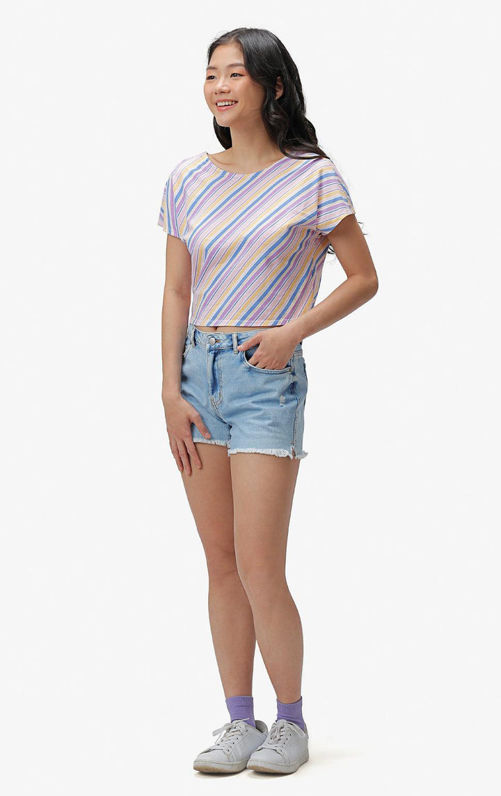 STRIPED TWIST-BACK CROPPED SHIRT - Just G | Number 1 women's and teen fashion brand. Shop online at justg.com.ph | Cash on delivery ( COD ) and Prepaid transaction available.