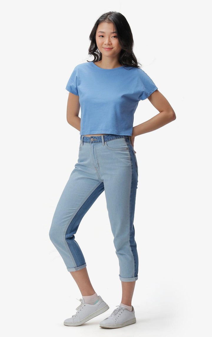 BLUE TWIST-BACK CROPPED SHIRT - Just G | Number 1 women's and teen fashion brand. Shop online at justg.com.ph | Cash on delivery ( COD ) and Prepaid transaction available.