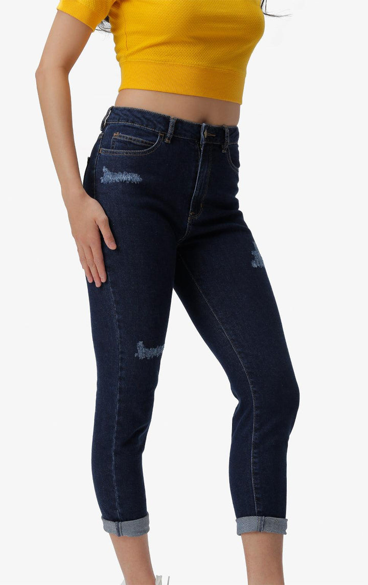 DARK BLUE HIGH WAIST SLIM JEANS - Just G | Number 1 women's and teen fashion brand. Shop online at justg.com.ph | Cash on delivery ( COD ) and Prepaid transaction available.