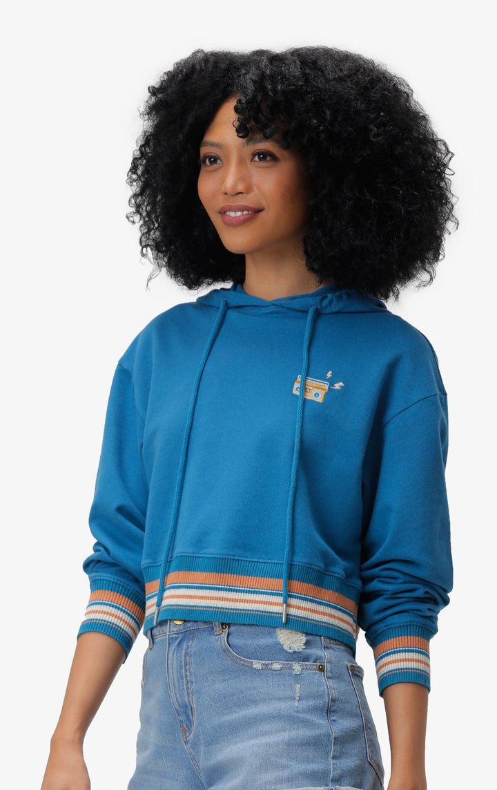 BOOMBOX EMBROIDERED CROPPED HOODIE - Just G | Number 1 women's and teen fashion brand. Shop online at justg.com.ph | Cash on delivery ( COD ) and Prepaid transaction available.