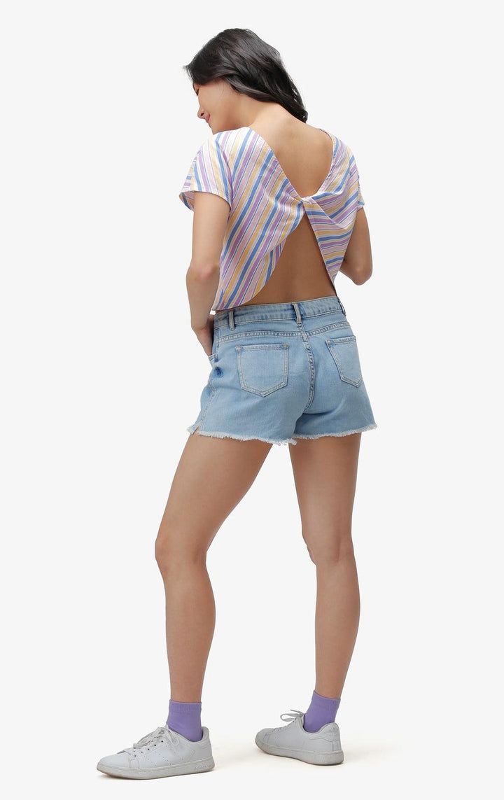 STRIPED TWIST-BACK CROPPED SHIRT - Just G | Number 1 women's and teen fashion brand. Shop online at justg.com.ph | Cash on delivery ( COD ) and Prepaid transaction available.