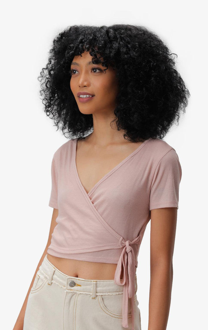 PINK SURPLICE CROP TOP - Just G | Number 1 women's and teen fashion brand. Shop online at justg.com.ph | Cash on delivery ( COD ) and Prepaid transaction available.