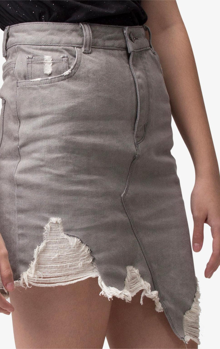 RIPPED ASYMMETRICAL SKIRT - Just G | Number 1 women's and teen fashion brand. Shop online at justg.com.ph | Cash on delivery ( COD ) and Prepaid transaction available.