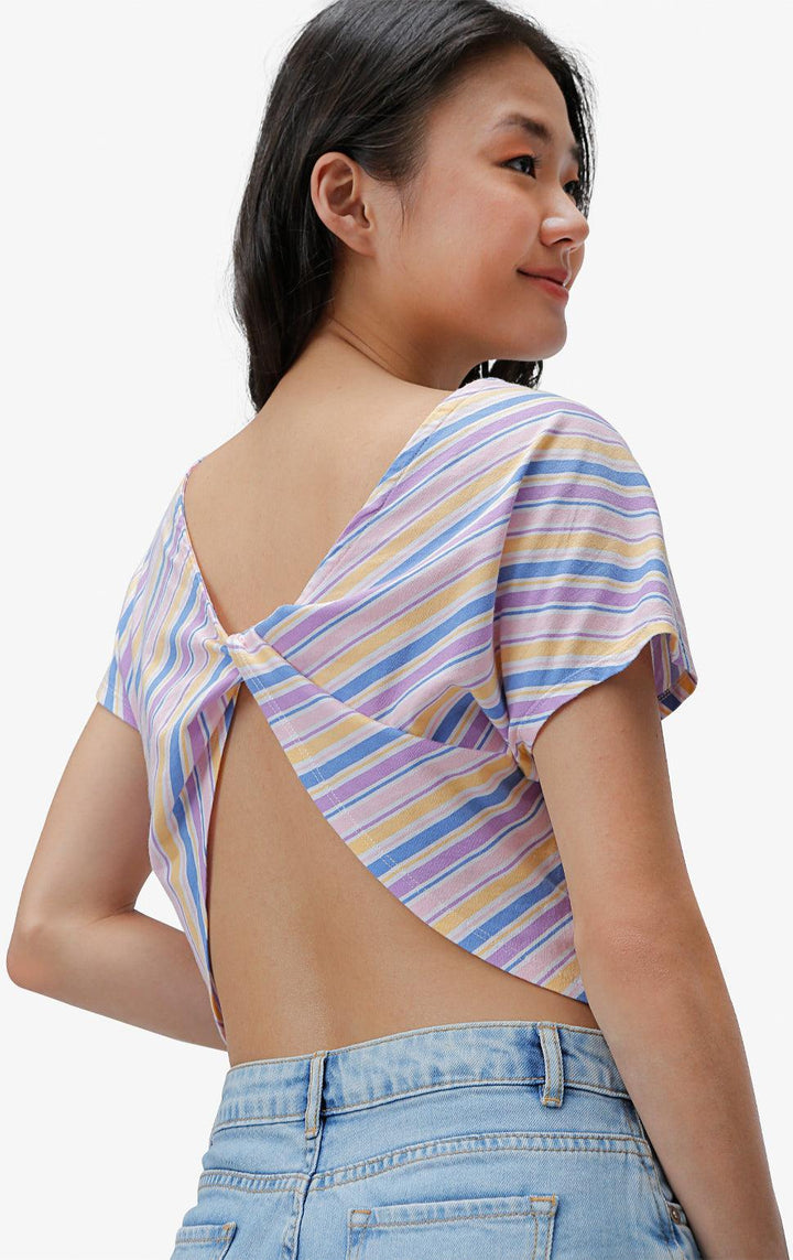 STRIPED TWIST-BACK CROPPED SHIRT - Just G | Number 1 women's and teen fashion brand. Shop online at justg.com.ph | Cash on delivery ( COD ) and Prepaid transaction available.