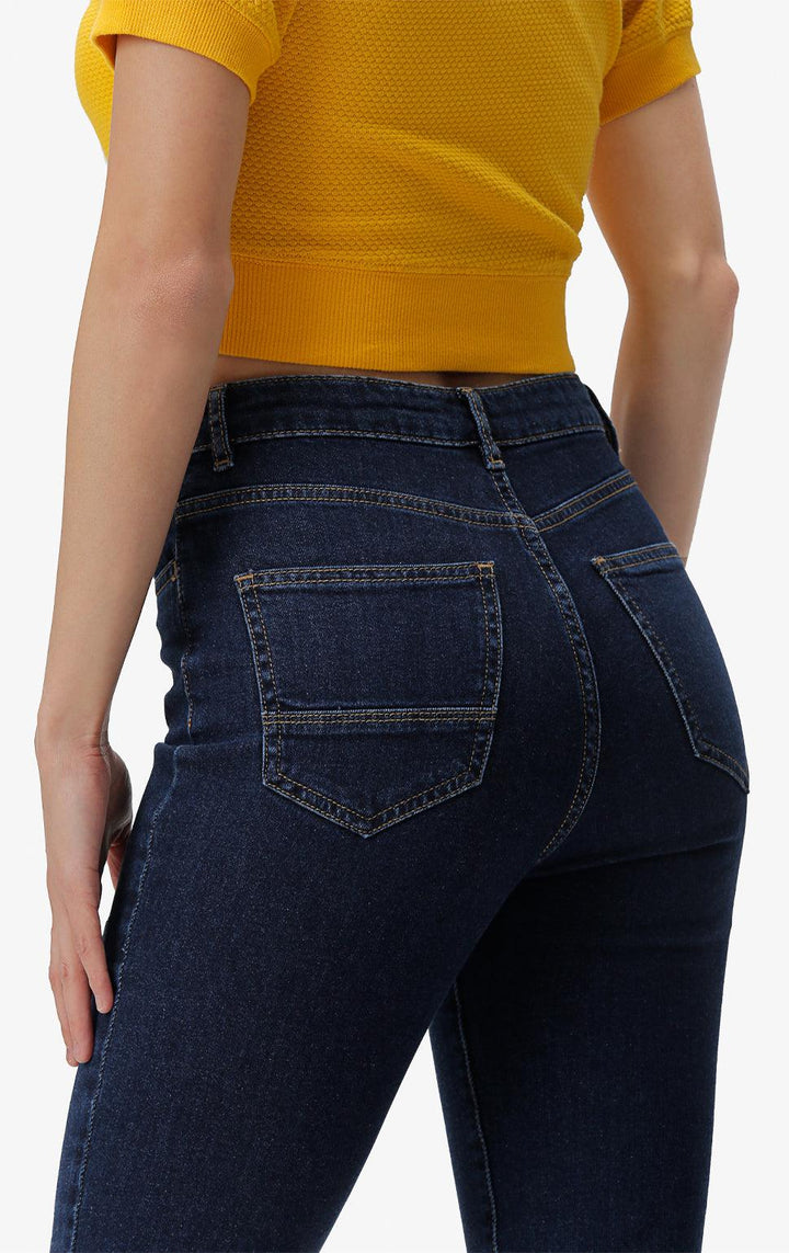 DARK BLUE HIGH WAIST SLIM JEANS - Just G | Number 1 women's and teen fashion brand. Shop online at justg.com.ph | Cash on delivery ( COD ) and Prepaid transaction available.