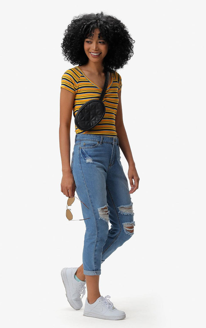 YELLOW FITTED STRIPED TOP - Just G | Number 1 women's and teen fashion brand. Shop online at justg.com.ph | Cash on delivery ( COD ) and Prepaid transaction available.