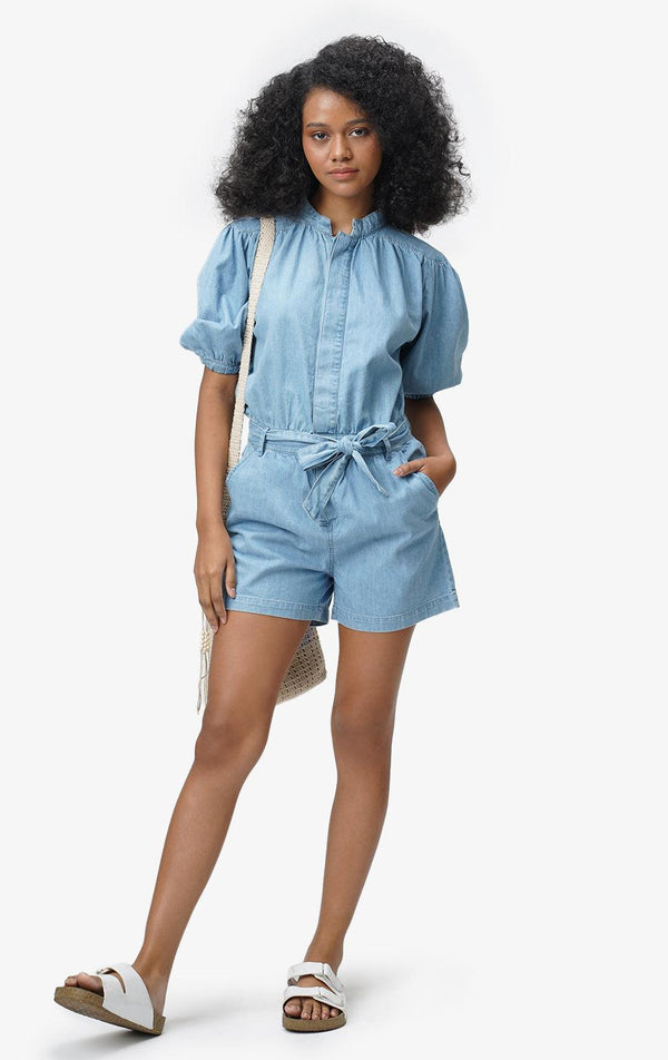 LIGHT BLUE ROMPER WITH SASH - Just G | Number 1 women's and teen fashion brand. Shop online at justg.com.ph | Cash on delivery ( COD ) and Prepaid transaction available.