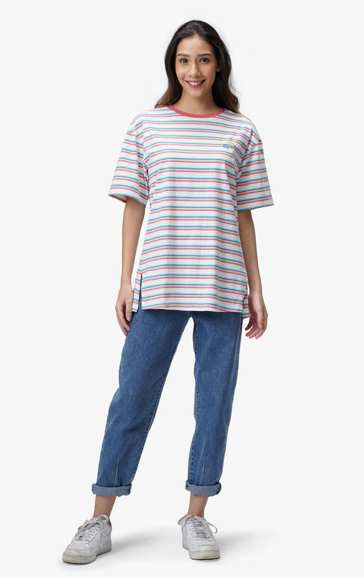 EMBROIDERED RAINBOW STRIPED T-SHIRT - Just G | Number 1 women's and teen fashion brand. Shop online at justg.com.ph | Cash on delivery ( COD ) and Prepaid transaction available.