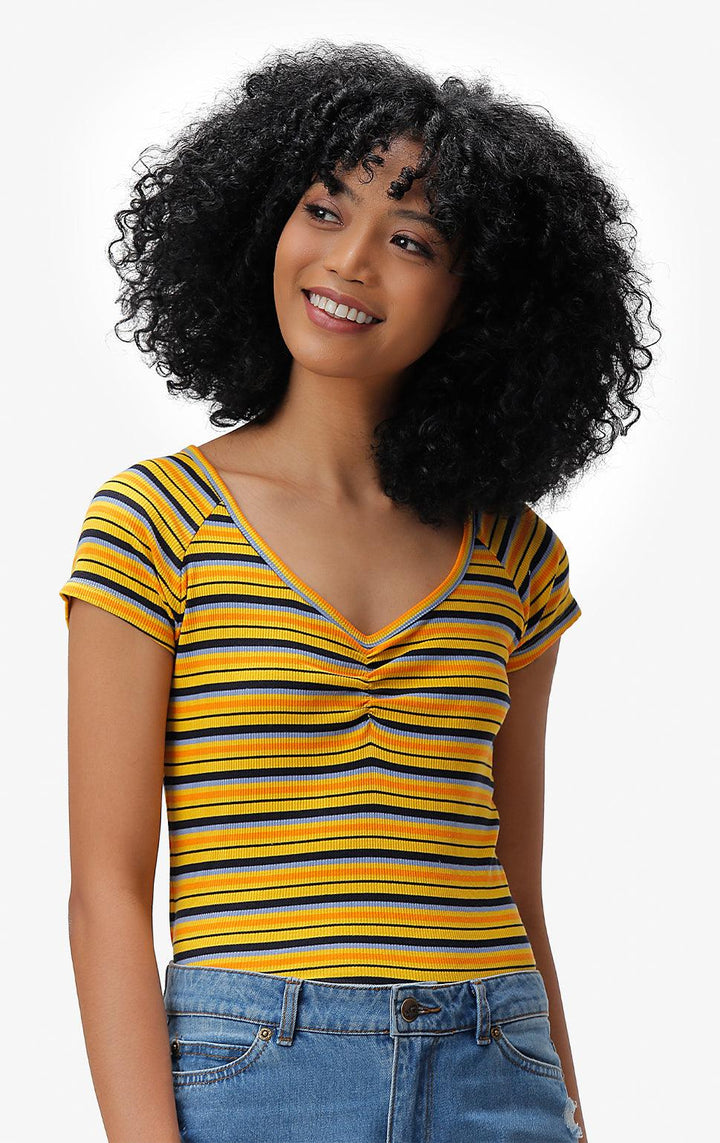 YELLOW FITTED STRIPED TOP - Just G | Number 1 women's and teen fashion brand. Shop online at justg.com.ph | Cash on delivery ( COD ) and Prepaid transaction available.