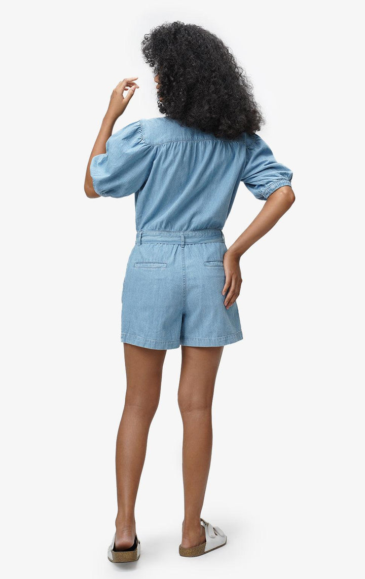 LIGHT BLUE ROMPER WITH SASH - Just G | Number 1 women's and teen fashion brand. Shop online at justg.com.ph | Cash on delivery ( COD ) and Prepaid transaction available.