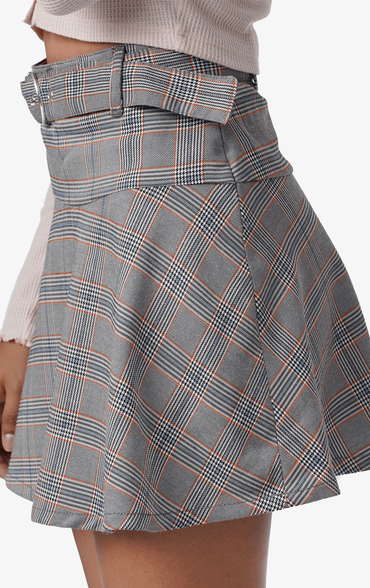 HOUNDSTOOTH FLARED SKIRT WITH BELT - Just G | Number 1 women's and teen fashion brand. Shop online at justg.com.ph | Cash on delivery ( COD ) and Prepaid transaction available.