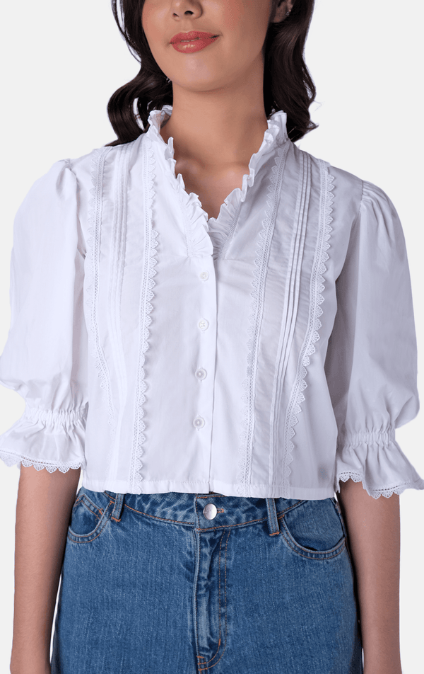 LACE TRIMMED BLOUSE - Just G | Number 1 women's and teen fashion brand. Shop online at justg.com.ph | Cash on delivery ( COD ) and Prepaid transaction available.