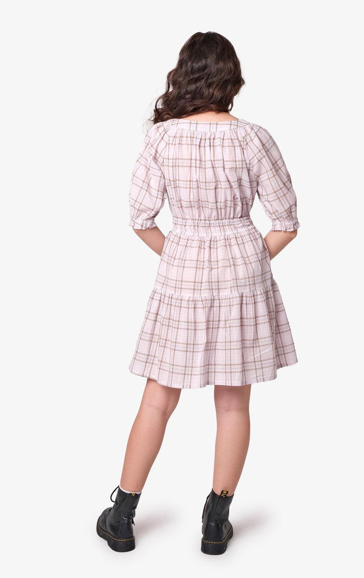 LAVENDER CHECKERED DRESS W/ BOWS - Just G | Number 1 women's and teen fashion brand. Shop online at justg.com.ph | Cash on delivery ( COD ) and Prepaid transaction available.