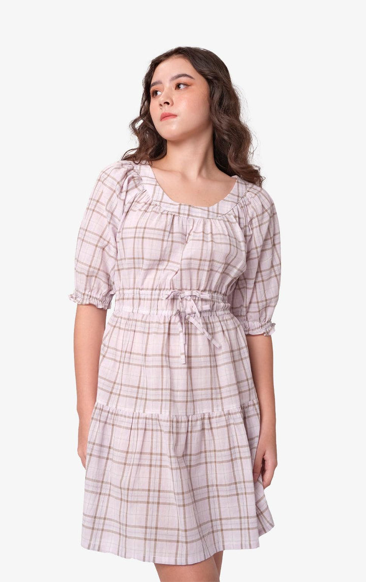 LAVENDER CHECKERED DRESS W/ BOWS - Just G | Number 1 women's and teen fashion brand. Shop online at justg.com.ph | Cash on delivery ( COD ) and Prepaid transaction available.