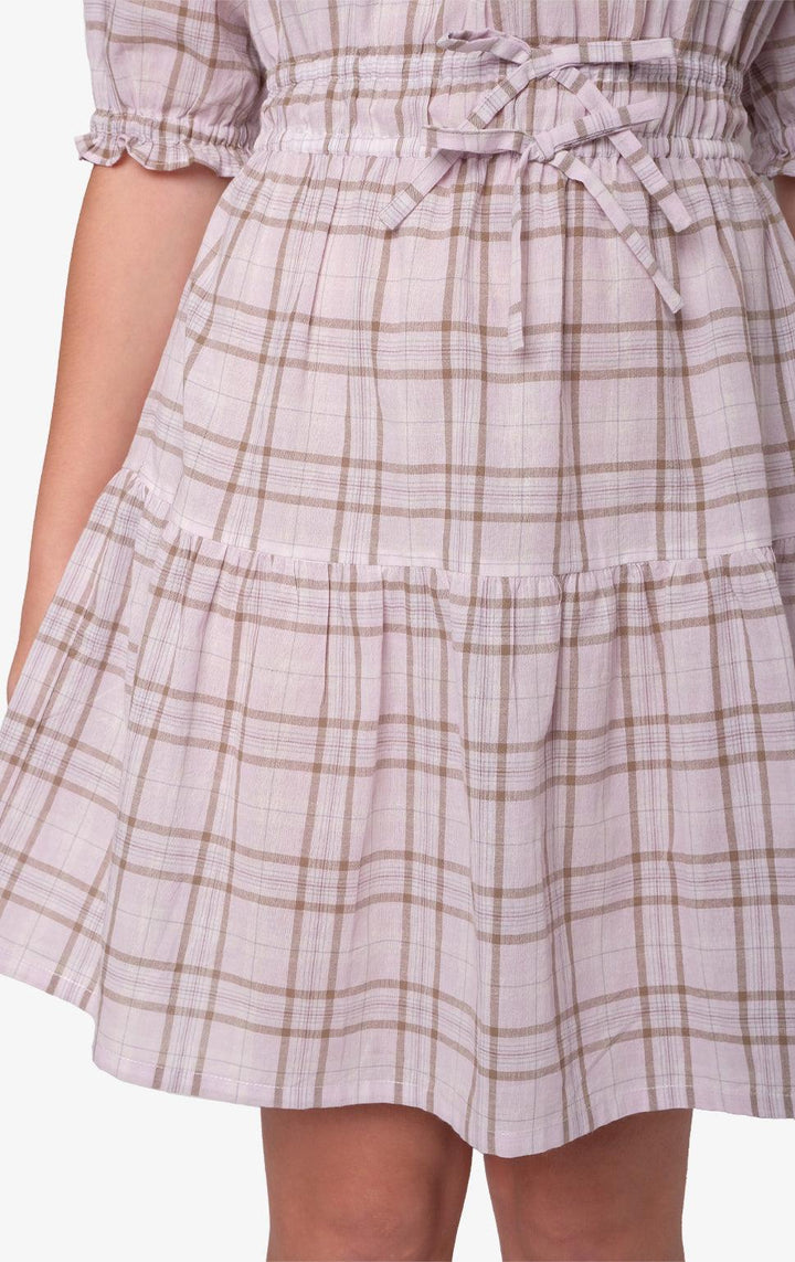 LAVENDER CHECKERED DRESS W/ BOWS - Just G | Number 1 women's and teen fashion brand. Shop online at justg.com.ph | Cash on delivery ( COD ) and Prepaid transaction available.