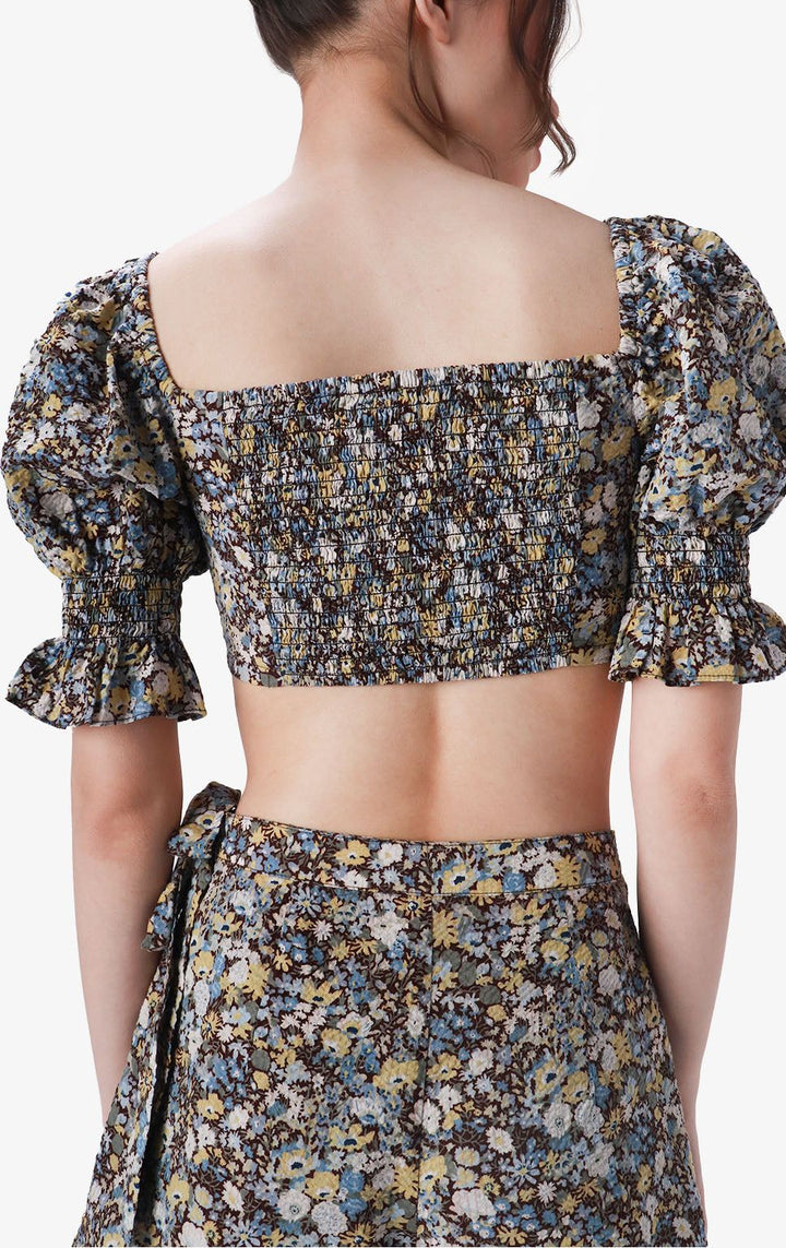 FLORAL RUCHED CROP TOP - Just G | Number 1 women's and teen fashion brand. Shop online at justg.com.ph | Cash on delivery ( COD ) and Prepaid transaction available.