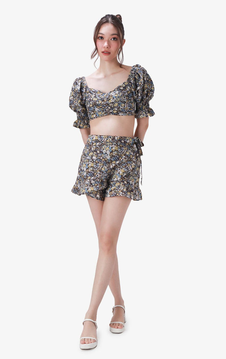 FLORAL RUCHED CROP TOP - Just G | Number 1 women's and teen fashion brand. Shop online at justg.com.ph | Cash on delivery ( COD ) and Prepaid transaction available.