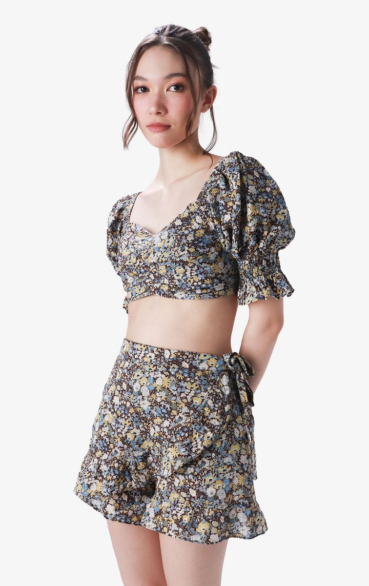 FLORAL RUCHED CROP TOP - Just G | Number 1 women's and teen fashion brand. Shop online at justg.com.ph | Cash on delivery ( COD ) and Prepaid transaction available.