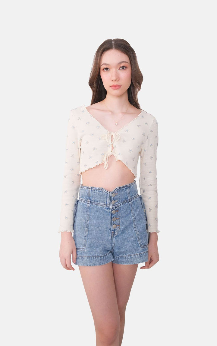 FLORAL CROPPED TOP WITH LETTUCE EDGE - Just G | Number 1 women's and teen fashion brand. Shop online at justg.com.ph | Cash on delivery ( COD ) and Prepaid transaction available.