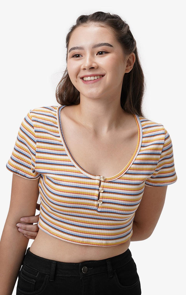 STRIPPED HENLEY CROPPED TOP - Just G | Number 1 women's and teen fashion brand. Shop online at justg.com.ph | Cash on delivery ( COD ) and Prepaid transaction available.