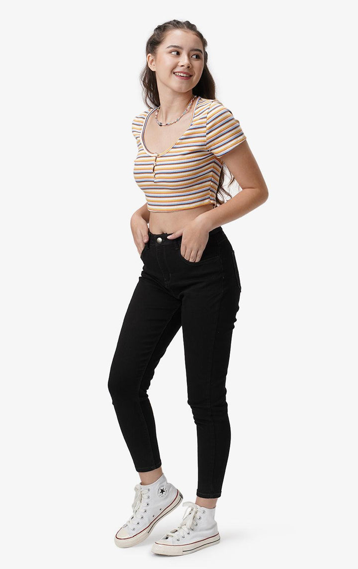 STRIPPED HENLEY CROPPED TOP - Just G | Number 1 women's and teen fashion brand. Shop online at justg.com.ph | Cash on delivery ( COD ) and Prepaid transaction available.