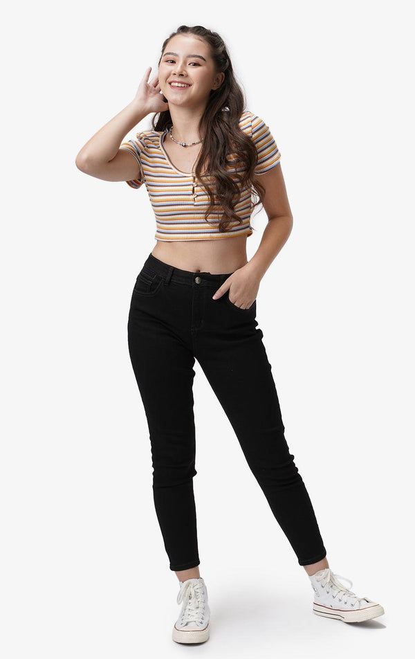 STRIPPED HENLEY CROPPED TOP - Just G | Number 1 women's and teen fashion brand. Shop online at justg.com.ph | Cash on delivery ( COD ) and Prepaid transaction available.