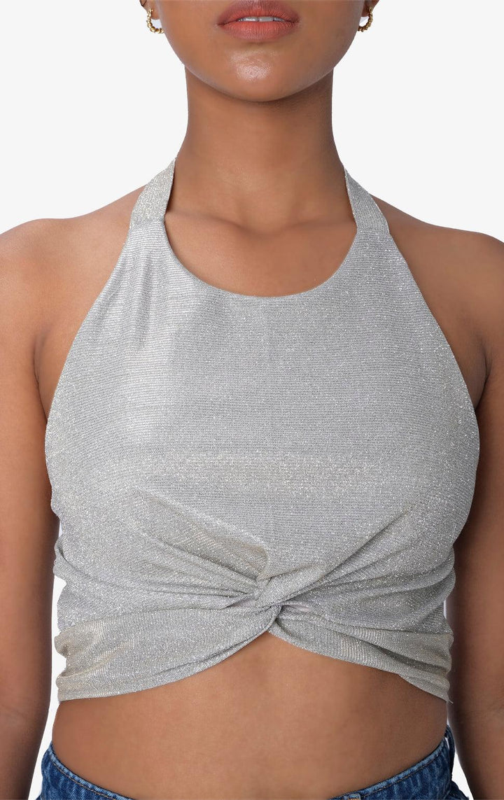 SPARKLY SILVER BACKLESS TOP - Just G | Number 1 women's and teen fashion brand. Shop online at justg.com.ph | Cash on delivery ( COD ) and Prepaid transaction available.