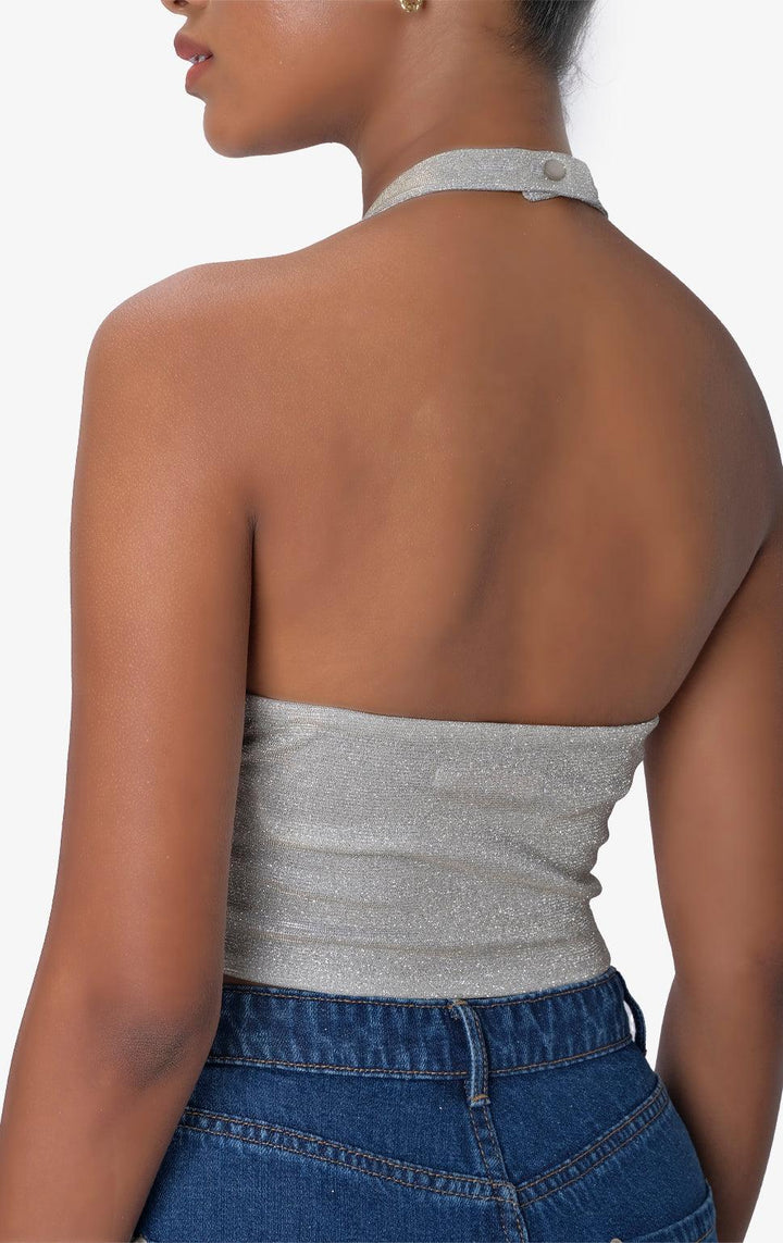 SPARKLY SILVER BACKLESS TOP - Just G | Number 1 women's and teen fashion brand. Shop online at justg.com.ph | Cash on delivery ( COD ) and Prepaid transaction available.