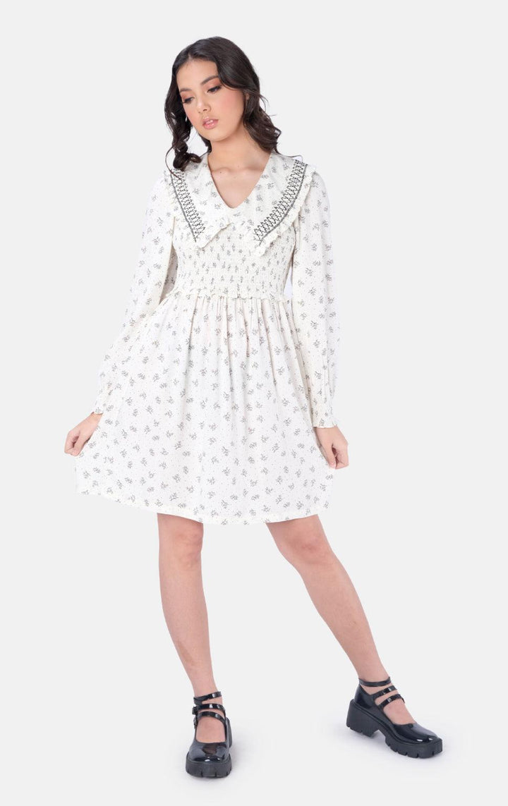 SMOCKED COLLAR DITSY FLORAL DRESS - Just G | Number 1 women's and teen fashion brand. Shop online at justg.com.ph | Cash on delivery ( COD ) and Prepaid transaction available.