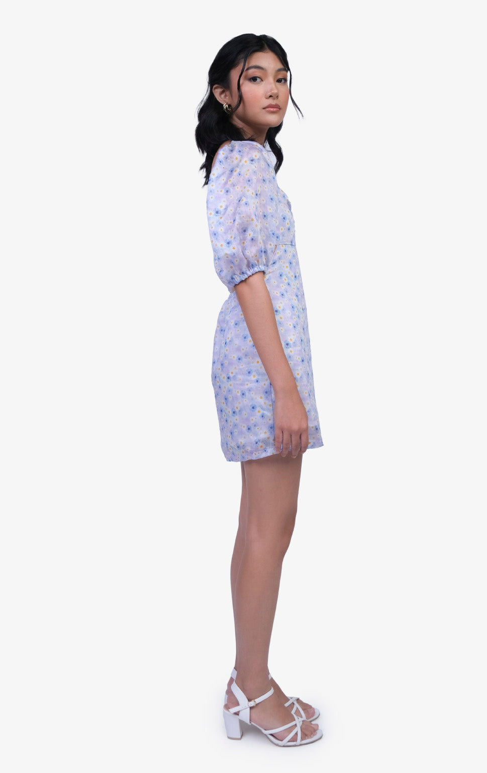 DAISY PRINT RUCHED CUT OUT DRESS