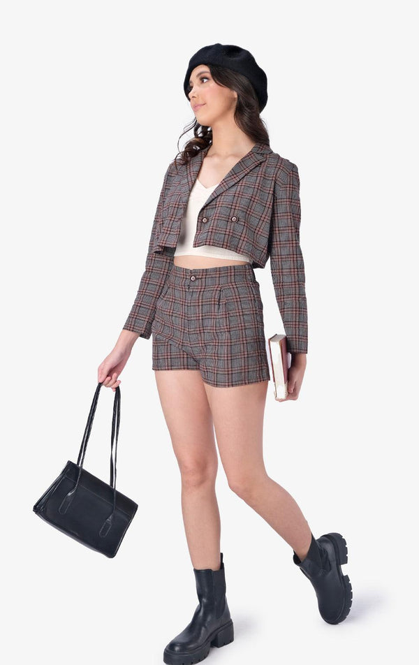 PLAID BLAZER & SHORTS SET - Just G | Number 1 women's and teen fashion brand. Shop online at justg.com.ph | Cash on delivery ( COD ) and Prepaid transaction available.