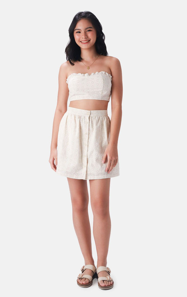 EYELET BUSTIER AND SKIRT SET - Just G | Number 1 women's and teen fashion brand. Shop online at justg.com.ph | Cash on delivery ( COD ) and Prepaid transaction available.