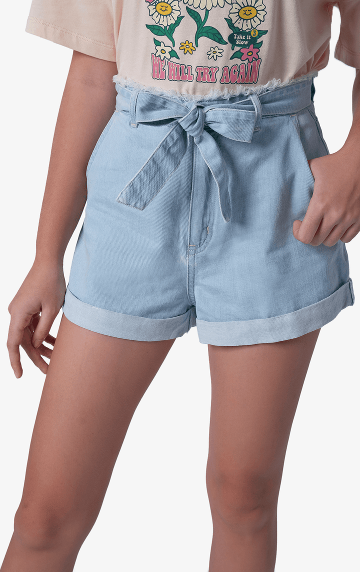 FRAYED PAPERBAG DENIM SHORTS WITH BELT - Just G | Number 1 women's and teen fashion brand. Shop online at justg.com.ph | Cash on delivery ( COD ) and Prepaid transaction available.