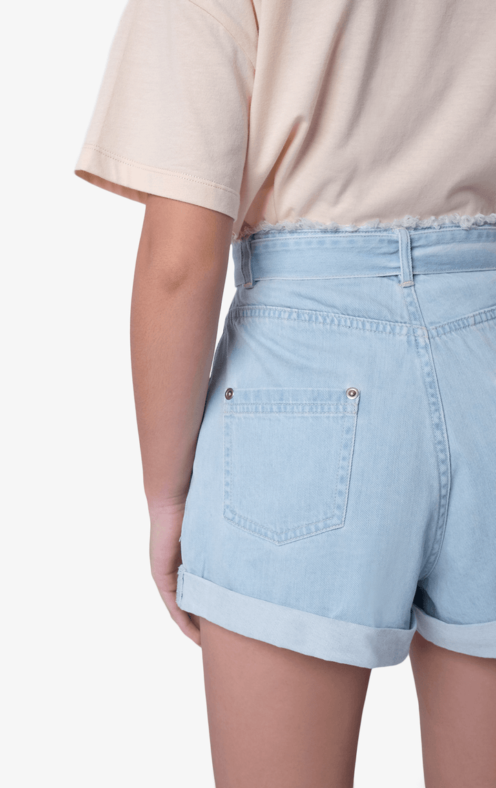 FRAYED PAPERBAG DENIM SHORTS WITH BELT - Just G | Number 1 women's and teen fashion brand. Shop online at justg.com.ph | Cash on delivery ( COD ) and Prepaid transaction available.