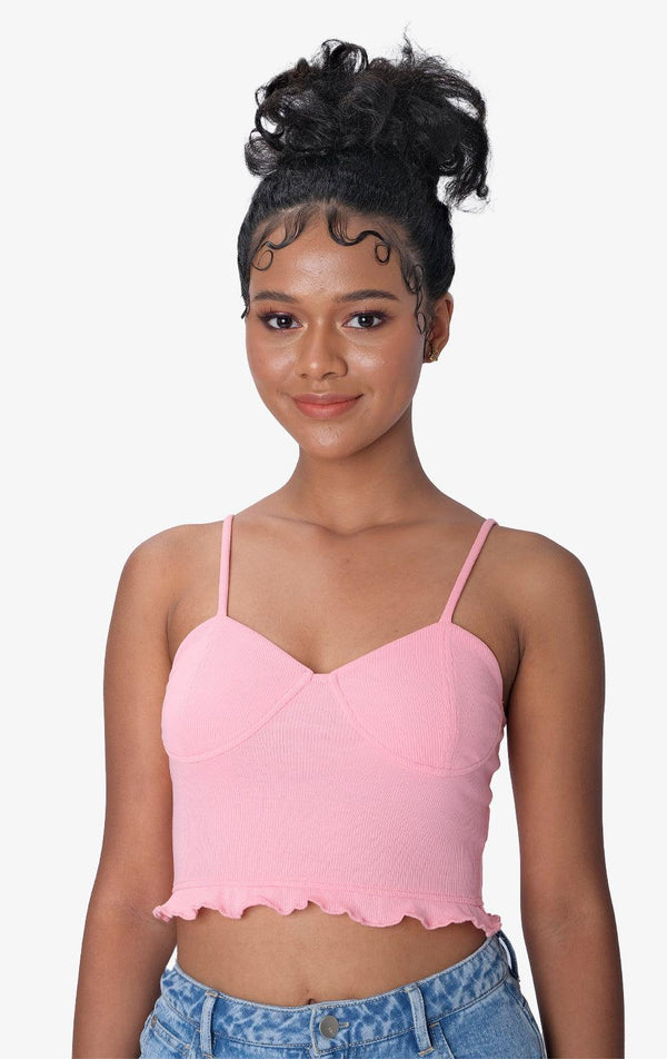 PINK STRAPPY CORSET TOP W/ RUFFLES - Just G | Number 1 women's and teen fashion brand. Shop online at justg.com.ph | Cash on delivery ( COD ) and Prepaid transaction available.