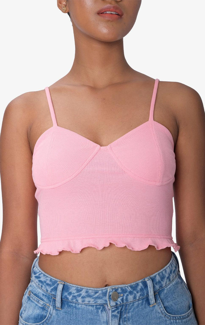 PINK STRAPPY CORSET TOP W/ RUFFLES - Just G | Number 1 women's and teen fashion brand. Shop online at justg.com.ph | Cash on delivery ( COD ) and Prepaid transaction available.